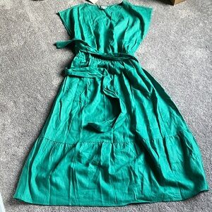 A NEW DAY GREEN LINEN EMPIRE WAIST DRESS SMALL